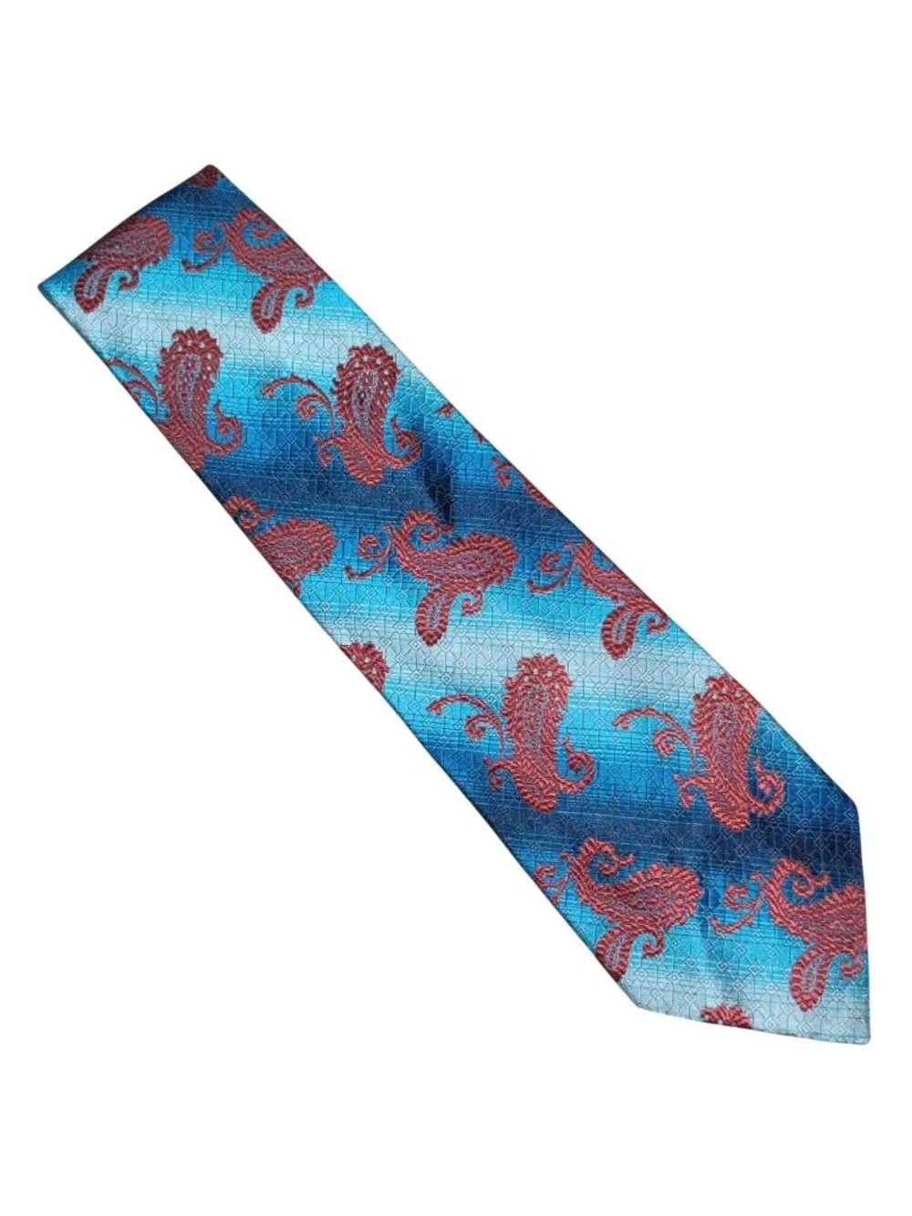 Brittania Necktie Vintage 1980s Blue Burgundy Paisley Geometric Wide Retro Tie